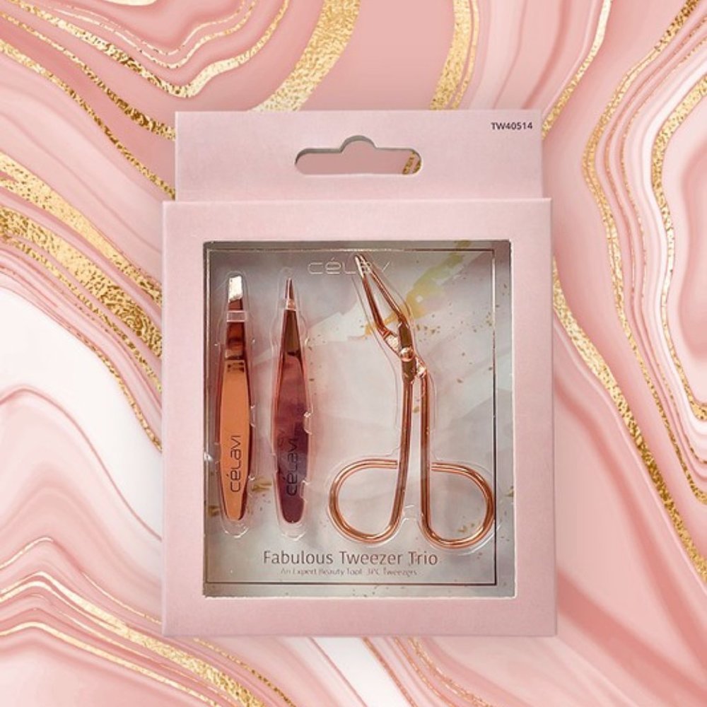 Celavi 3 Piece Rose Gold Tweezer Set